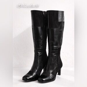Women’s Black Faux Snakeskin Suede Heel Boots
